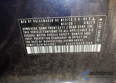 2015 Volkswagen Golf Gti 2.0T Autobahn 4-Door z USA, uszkodzony, nr VIN 3VW4T7AU8FM024861